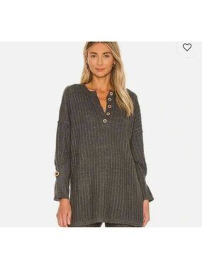 Free People Intimately Around the Clock Pullover Henley Button Sweater XS